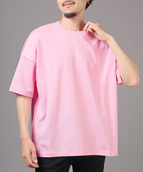 LUXSTYLE(ラグスタイル)の「無地ステッチ半袖Tシャツ(Tシャツ/カットソー・メンズ・ピンク/グリーン/ホワイト系その他/イエロー/ブルー・FREE)」の5枚目の写真