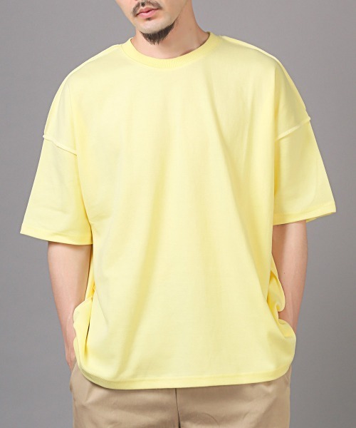 LUXSTYLE(ラグスタイル)の「無地ステッチ半袖Tシャツ(Tシャツ/カットソー・メンズ・ピンク/グリーン/ホワイト系その他/イエロー/ブルー・FREE)」の4枚目の写真