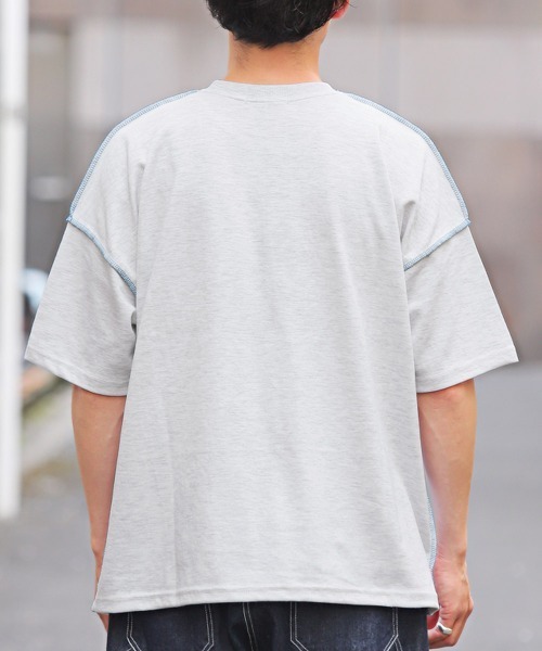 LUXSTYLE(ラグスタイル)の「無地ステッチ半袖Tシャツ(Tシャツ/カットソー・メンズ・ピンク/グリーン/ホワイト系その他/イエロー/ブルー・FREE)」の6枚目の写真