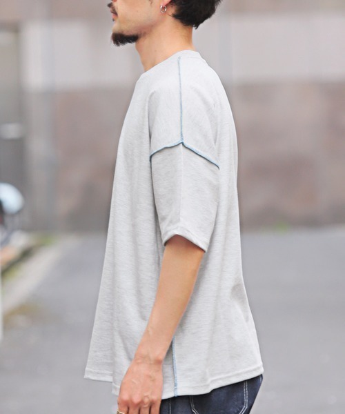 LUXSTYLE(ラグスタイル)の「無地ステッチ半袖Tシャツ(Tシャツ/カットソー・メンズ・ピンク/グリーン/ホワイト系その他/イエロー/ブルー・FREE)」の7枚目の写真