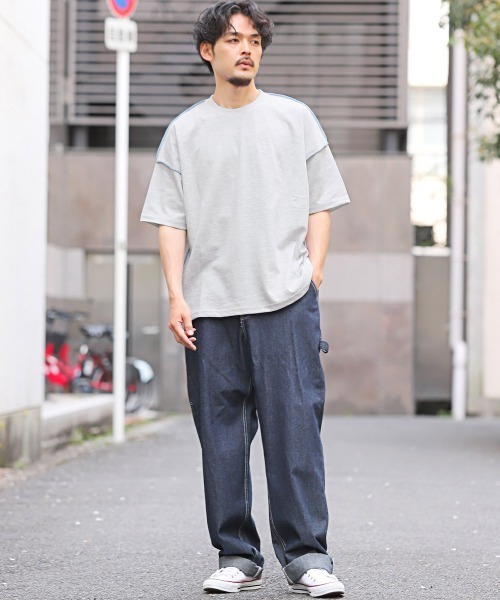 LUXSTYLE(ラグスタイル)の「無地ステッチ半袖Tシャツ(Tシャツ/カットソー・メンズ・ピンク/グリーン/ホワイト系その他/イエロー/ブルー・FREE)」の8枚目の写真