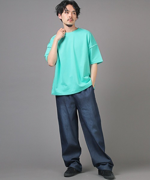 LUXSTYLE(ラグスタイル)の「無地ステッチ半袖Tシャツ(Tシャツ/カットソー・メンズ・ピンク/グリーン/ホワイト系その他/イエロー/ブルー・FREE)」の9枚目の写真