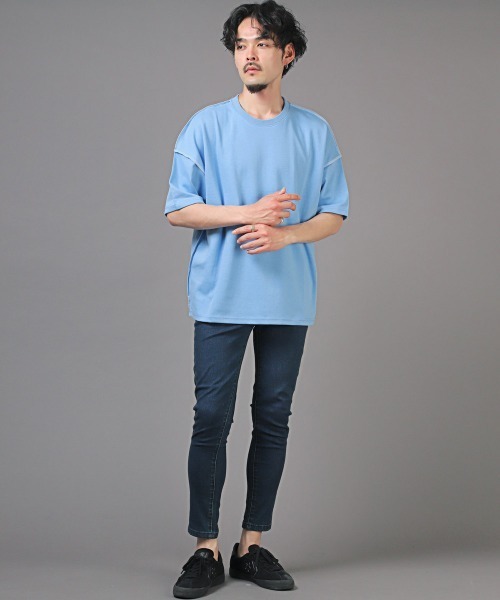 LUXSTYLE(ラグスタイル)の「無地ステッチ半袖Tシャツ(Tシャツ/カットソー・メンズ・ピンク/グリーン/ホワイト系その他/イエロー/ブルー・FREE)」の10枚目の写真