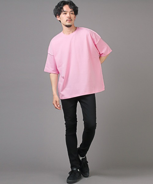 LUXSTYLE(ラグスタイル)の「無地ステッチ半袖Tシャツ(Tシャツ/カットソー・メンズ・ピンク/グリーン/ホワイト系その他/イエロー/ブルー・FREE)」の11枚目の写真
