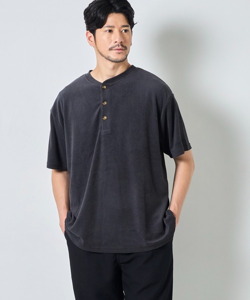 UNIVERSAL OVERALL(ユニバーサルオーバーオール)の「【UNIVERSAL OVERALL / ユニバーサルオーバーオール】パイルヘンリーネックTシャツ(Tシャツ/カットソー・メンズ・ブラック/アイボリー/チャコールグレー/ブラウン・MEDIUM/LARGE/X-LARGE)」の20枚目の写真