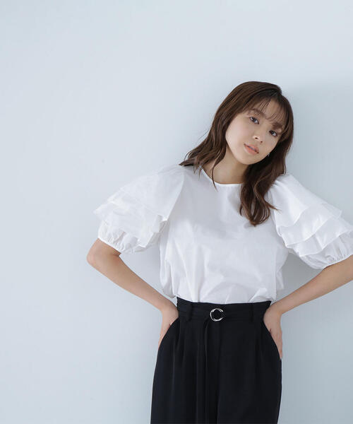 NATURAL BEAUTY BASIC（ナチュラルビューティーベーシック）の「◇ボリュームレイヤースリーブブラウス（シャツ/ブラウス・レディース・ブラック/ホワイト/ダークブラウン・SMALL/MEDIUM）」の7枚目の写真