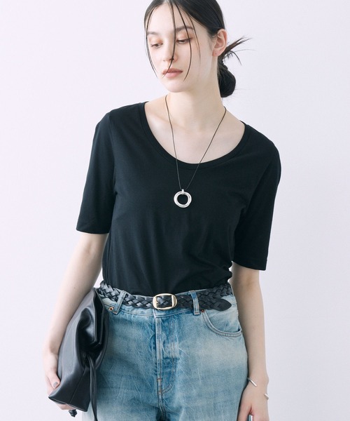 BABYLONE（バビロン）の「UネックTEE（Tシャツ/カットソー・レディース・ブラック/オフホワイト・フリー）」の18枚目の写真