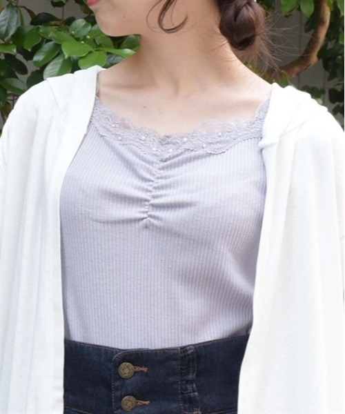 axes femme（アクシーズファム）の「吸水速乾肩レースリブタンク（タンクトップ・レディース・キナリ/ミント/ネイビー/ラベンダー・FREE）」の4枚目の写真