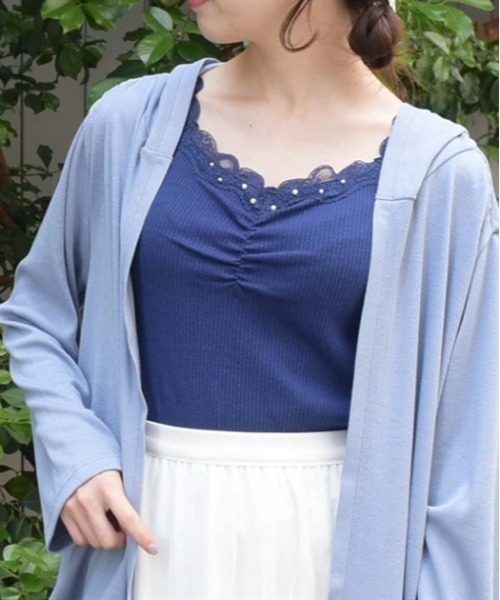 axes femme（アクシーズファム）の「吸水速乾肩レースリブタンク（タンクトップ・レディース・キナリ/ミント/ネイビー/ラベンダー・FREE）」の3枚目の写真