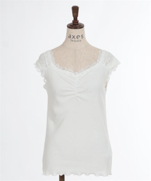 axes femme（アクシーズファム）の「吸水速乾肩レースリブタンク（タンクトップ・レディース・キナリ/ミント/ネイビー/ラベンダー・FREE）」の5枚目の写真