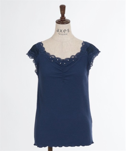 axes femme（アクシーズファム）の「吸水速乾肩レースリブタンク（タンクトップ・レディース・キナリ/ミント/ネイビー/ラベンダー・FREE）」の13枚目の写真