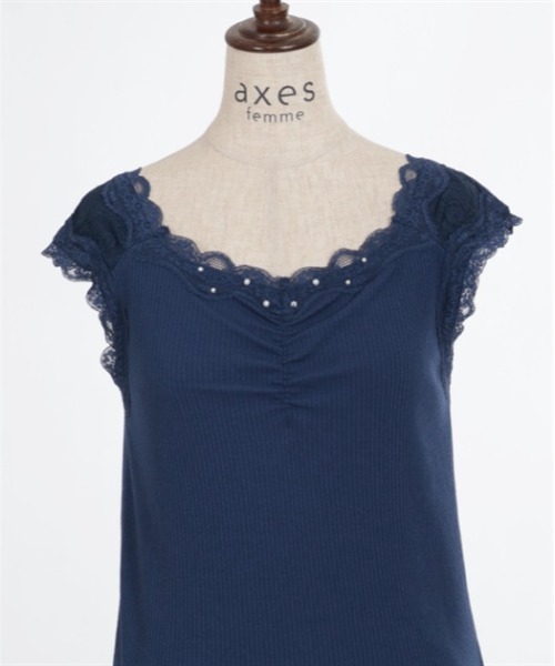 axes femme（アクシーズファム）の「吸水速乾肩レースリブタンク（タンクトップ・レディース・キナリ/ミント/ネイビー/ラベンダー・FREE）」の16枚目の写真