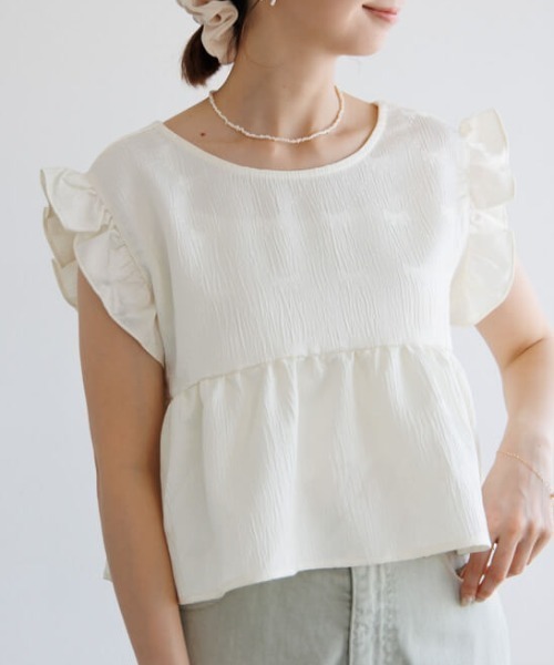 flower（フラワー）の「グロスリボントップ（Tシャツ/カットソー・レディース・アイボリー/ブラック・FREE）」の2枚目の写真