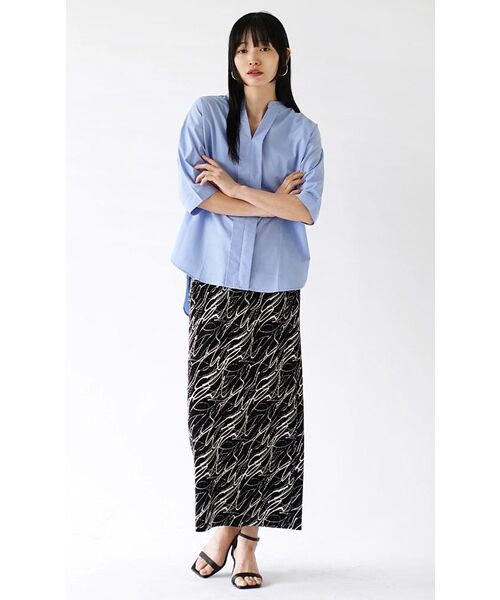 zootie(ズーティー)の「汗しみない ハーフスリーブ スキッパーシャツ(シャツ/ブラウス・レディース・ホワイト/ライトブルー/ストライプ/チャコール/ピンク・フリー)」の9枚目の写真