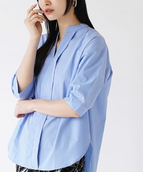 zootie(ズーティー)の「汗しみない ハーフスリーブ スキッパーシャツ(シャツ/ブラウス・レディース・ホワイト/ライトブルー/ストライプ/チャコール/ピンク・フリー)」の10枚目の写真