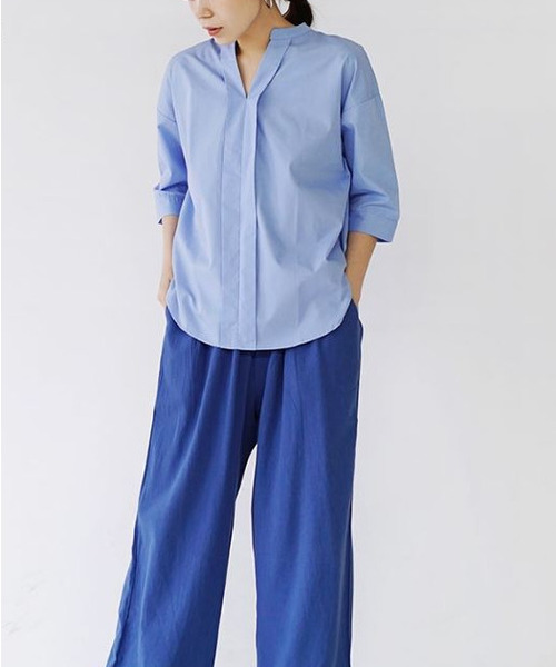 zootie(ズーティー)の「汗しみない ハーフスリーブ スキッパーシャツ(シャツ/ブラウス・レディース・ホワイト/ライトブルー/ストライプ/チャコール/ピンク・フリー)」の11枚目の写真