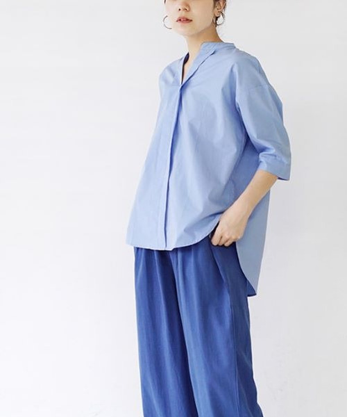 zootie(ズーティー)の「汗しみない ハーフスリーブ スキッパーシャツ(シャツ/ブラウス・レディース・ホワイト/ライトブルー/ストライプ/チャコール/ピンク・フリー)」の12枚目の写真