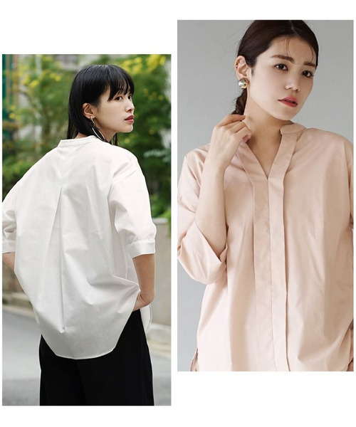 zootie(ズーティー)の「汗しみない ハーフスリーブ スキッパーシャツ(シャツ/ブラウス・レディース・ホワイト/ライトブルー/ストライプ/チャコール/ピンク・フリー)」の16枚目の写真