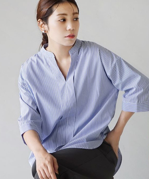 zootie(ズーティー)の「汗しみない ハーフスリーブ スキッパーシャツ(シャツ/ブラウス・レディース・ホワイト/ライトブルー/ストライプ/チャコール/ピンク・フリー)」の21枚目の写真