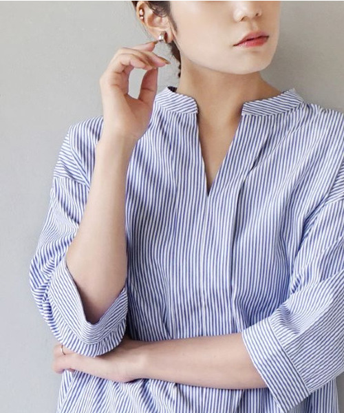 zootie(ズーティー)の「汗しみない ハーフスリーブ スキッパーシャツ(シャツ/ブラウス・レディース・ホワイト/ライトブルー/ストライプ/チャコール/ピンク・フリー)」の22枚目の写真