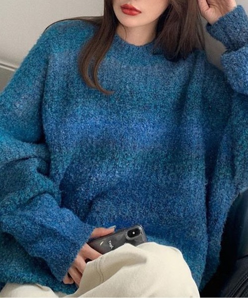 Chick(チック)の「▲VINTAGE GRADATION BORDER KNIT / ビンテージグラデーションニット(ニット/セーター・レディース・ブラック/マルチ/ブルー・FREE)」の9枚目の写真