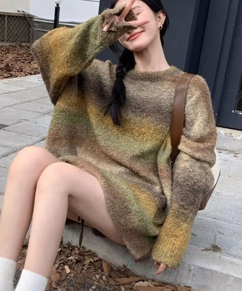 Chick(チック)の「▲VINTAGE GRADATION BORDER KNIT / ビンテージグラデーションニット(ニット/セーター・レディース・ブラック/マルチ/ブルー・FREE)」の10枚目の写真