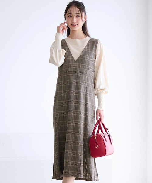 ANY SIS（エニィスィス）の「【2SET】チェック ジャンパースカート× ニット（スカート・レディース・ブラック系3/ダークブラウン系3・0）」の2枚目の写真