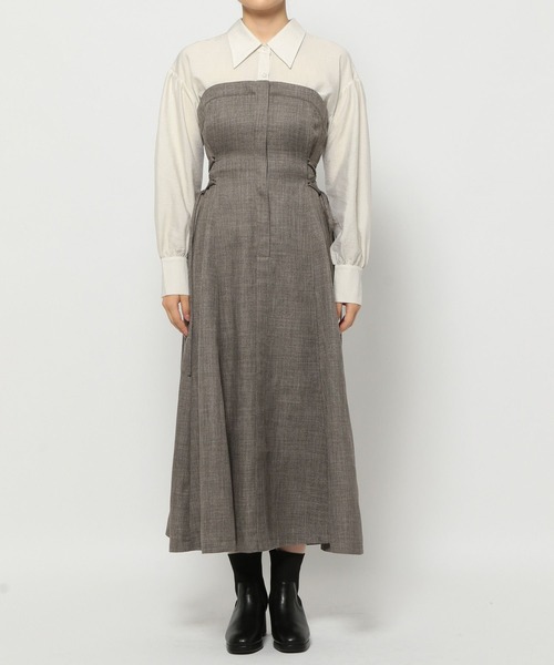 mysty woman グレー レース装飾 長袖ワンピース mysty woman（ミスティウーマン）｜ワンピース（グレー系）一覧