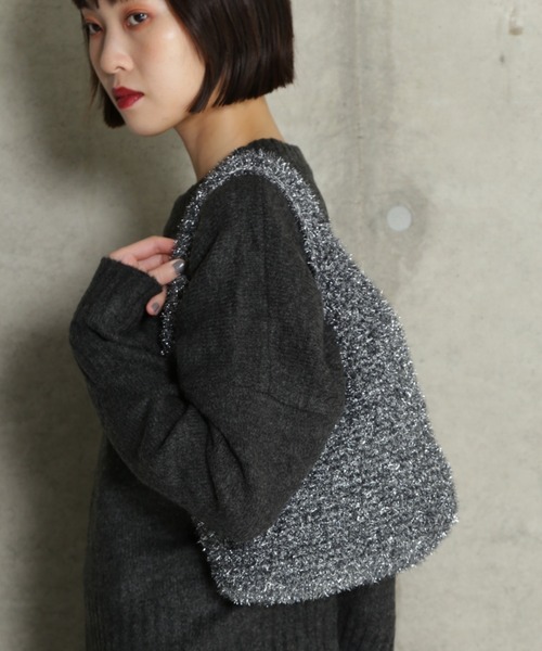 ROSE BUD（ローズバッド）の「ラメニットバッグ（ハンドバッグ・レディース・シルバー/ピンク・FREE）」の2枚目の写真