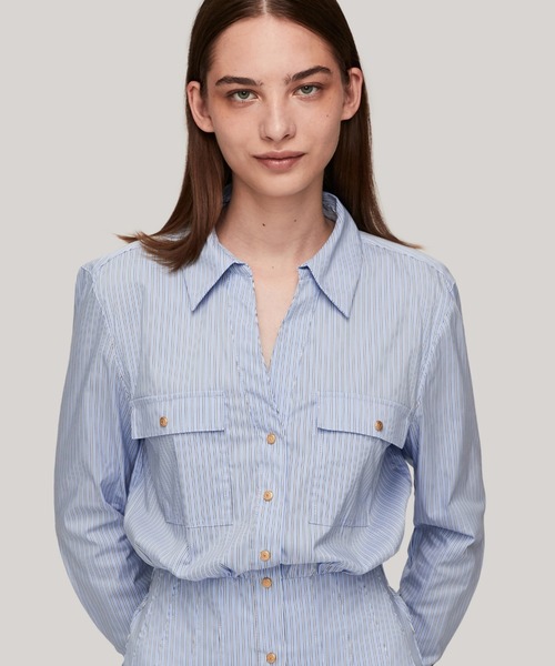 TOMMY HILFIGER(トミーヒルフィガー)の「プリーツショートシャツワンピース(シャツワンピース・レディース・ブルー・32inch/36inch/34inch)」の3枚目の写真