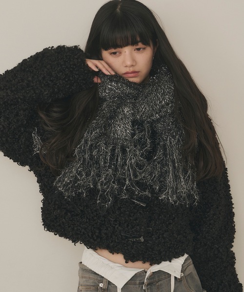 セール】ラメフェザーヤーンボリュームニットマフラー（マフラー