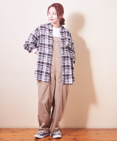 CUBE SUGAR（キューブシュガー）の「度甘ネルチェックビッグシャツ（シャツ/ブラウス・レディース・ナチュラル/チャコールグレー/マルチ/オレンジ/パープル・M）」の9枚目の写真