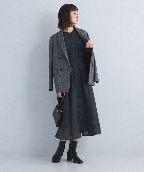 green label relaxing(グリーンレーベルリラクシング)の「カッセン ウエスト タック ロングスリーブ ワンピース(ワンピース・レディース・その他1/ネイビー/ベージュ・FREE)」の6枚目の写真