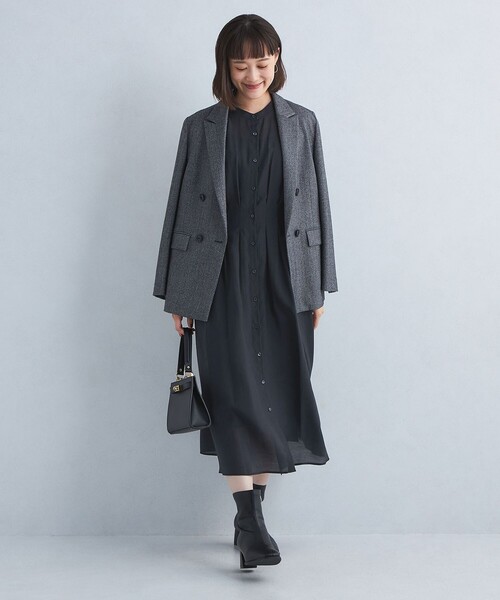 green label relaxing(グリーンレーベルリラクシング)の「カッセン ウエスト タック ロングスリーブ ワンピース(ワンピース・レディース・その他1/ネイビー/ベージュ・FREE)」の7枚目の写真