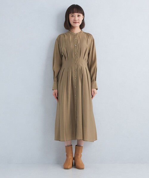 green label relaxing(グリーンレーベルリラクシング)の「カッセン ウエスト タック ロングスリーブ ワンピース(ワンピース・レディース・その他1/ネイビー/ベージュ・FREE)」の10枚目の写真