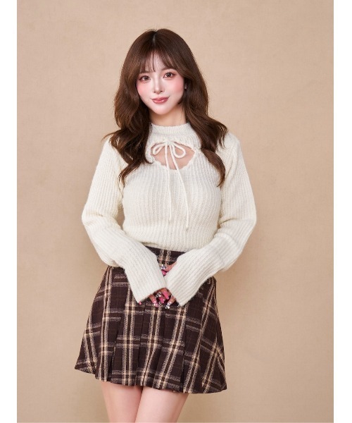 Darich（ダーリッチ）の「レースアップリボンニットトップス（ニット/セーター・レディース・ピンク/ホワイト/グレー・FREE）」の2枚目の写真