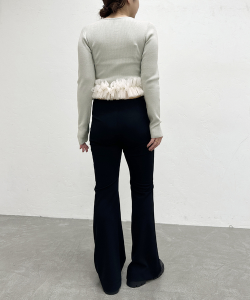 U by SPICK&SPAN(ユーバイスピックアンドスパン)の「チュールドッキングニットトップス(ニット/セーター・レディース・ライトグレー/ピンク系その他・FREE)」の3枚目の写真