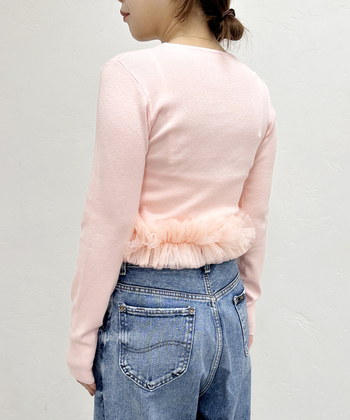 U by SPICK&SPAN(ユーバイスピックアンドスパン)の「チュールドッキングニットトップス(ニット/セーター・レディース・ライトグレー/ピンク系その他・FREE)」の8枚目の写真