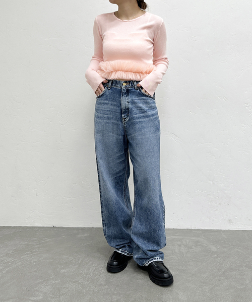 U by SPICK&SPAN(ユーバイスピックアンドスパン)の「チュールドッキングニットトップス(ニット/セーター・レディース・ライトグレー/ピンク系その他・FREE)」の10枚目の写真