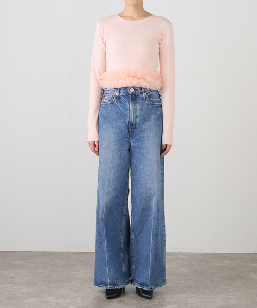 U by SPICK&SPAN(ユーバイスピックアンドスパン)の「チュールドッキングニットトップス(ニット/セーター・レディース・ライトグレー/ピンク系その他・FREE)」の13枚目の写真