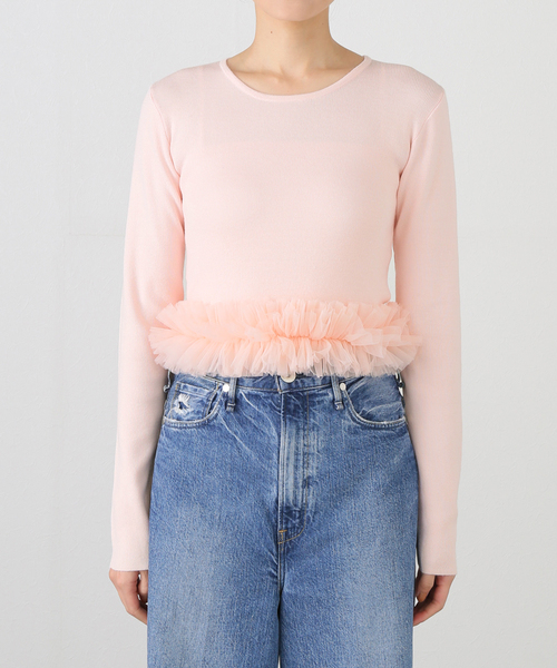 U by SPICK&SPAN(ユーバイスピックアンドスパン)の「チュールドッキングニットトップス(ニット/セーター・レディース・ライトグレー/ピンク系その他・FREE)」の14枚目の写真