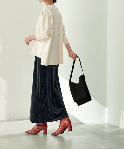 STYLE DELI(スタイルデリ)の「ストライプベロアAラインスカート(スカート・レディース・ブラウン系その他/ネイビー系1・SMALL/MEDIUM)」の4枚目の写真