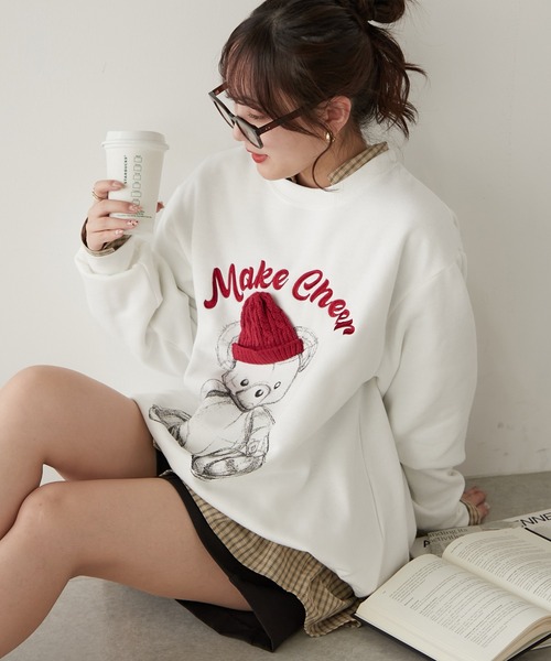 Another Branch olive des olive（アナザーブランチオリーブデオリーブ）の「ﾆｯﾄ帽ｸﾏ裏起毛プルオーバー（スウェット・レディース・チャコール/オートミール/オフホワイト/ボルドー・FREE）」の2枚目の写真