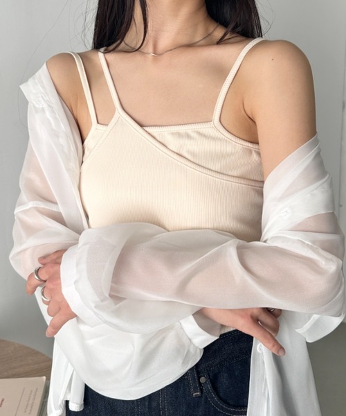 CLEA（クレア）の「カップ付きレイヤードキャミ（キャミソール・レディース・オレンジ/アイボリー/ブラック/ブラウン/ホワイト・FREE）」の21枚目の写真