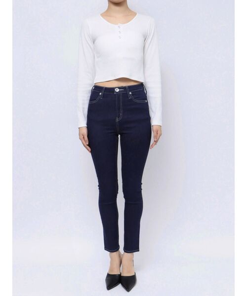 GYDA（ジェイダ）の「ハイウエストワンウォッシュスキニーパンツ（デニムパンツ・レディース・インディゴブルー/ブラック/ライトブルー/オフホワイト・X-SMALL/SMALL/MEDIUM/LARGE/XX-SMALL）」の9枚目の写真