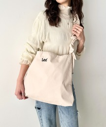 Lee/リー ロゴ刺繍 シャーリングショルダーバッグ/ニュースペーパーバッグ/ビッグショルダー バレエコア ギャザーハンドル リボン