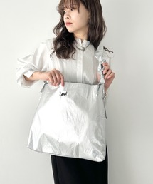 Lee/リー ロゴ刺繍 シャーリングショルダーバッグ/ニュースペーパーバッグ/ビッグショルダー バレエコア ギャザーハンドル リボン