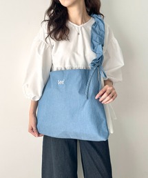 Lee/リー ロゴ刺繍 シャーリングショルダーバッグ/ニュースペーパーバッグ/ビッグショルダー バレエコア ギャザーハンドル リボン