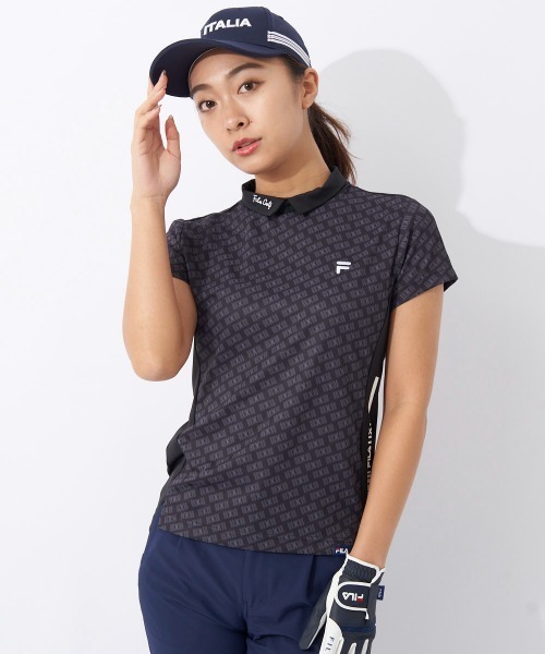 FILA GOLF(フィラゴルフ )の「バーチカルメッシュ半袖モックネックシャツ(シャツ/ブラウス・レディース・ブラック/ピンク/ベージュ・MEDIUM/LARGE)」の1枚目の写真