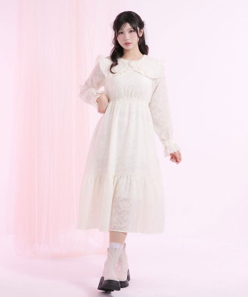 DearMyLoveRose(ディアマイラブローズ)の「ジャガードレースセーラーワンピース(ワンピース・レディース・ホワイト/スモークピンク/ブルーグレー/ブラック・SMALL/MEDIUM/LARGE/LL/3L)」の1枚目の写真